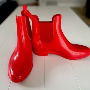 Red Chelsea style rain boots